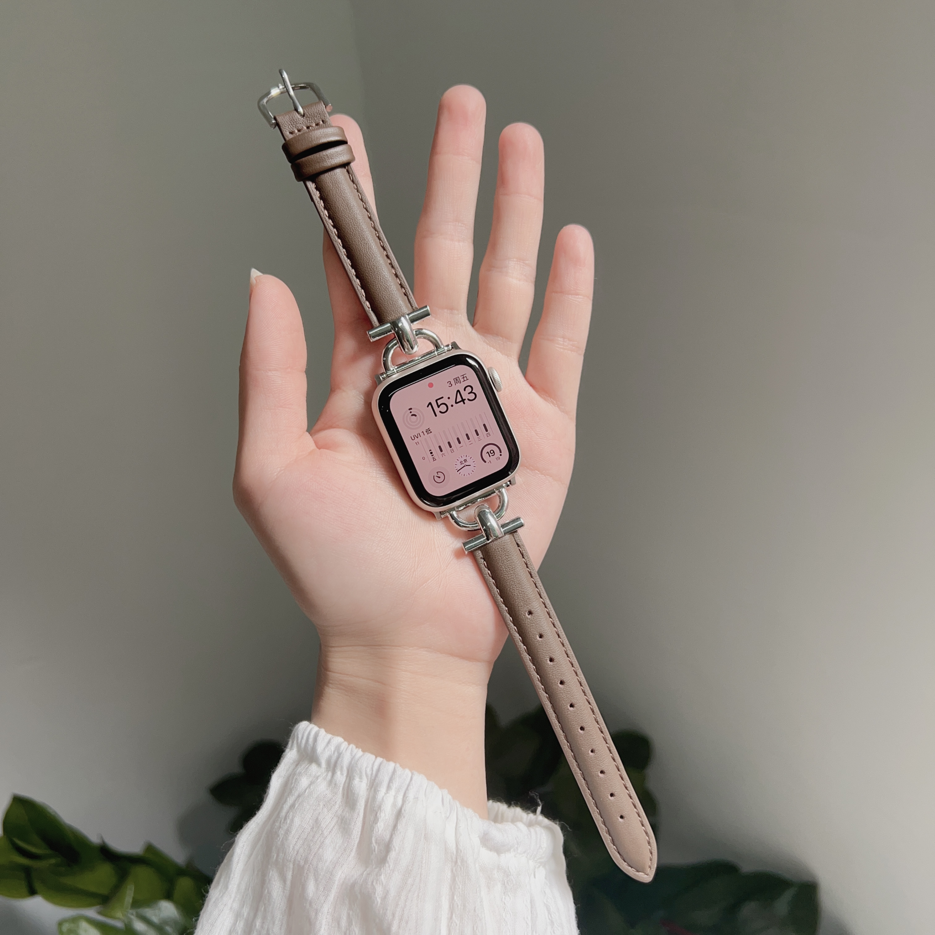 Para Apple Watch band mujer Serie Ultra 10/9/8/7/6 38mm 40mm 41mm 42mm 44mm 45mm 46mm Correa de cuero: Marrón / 17mm