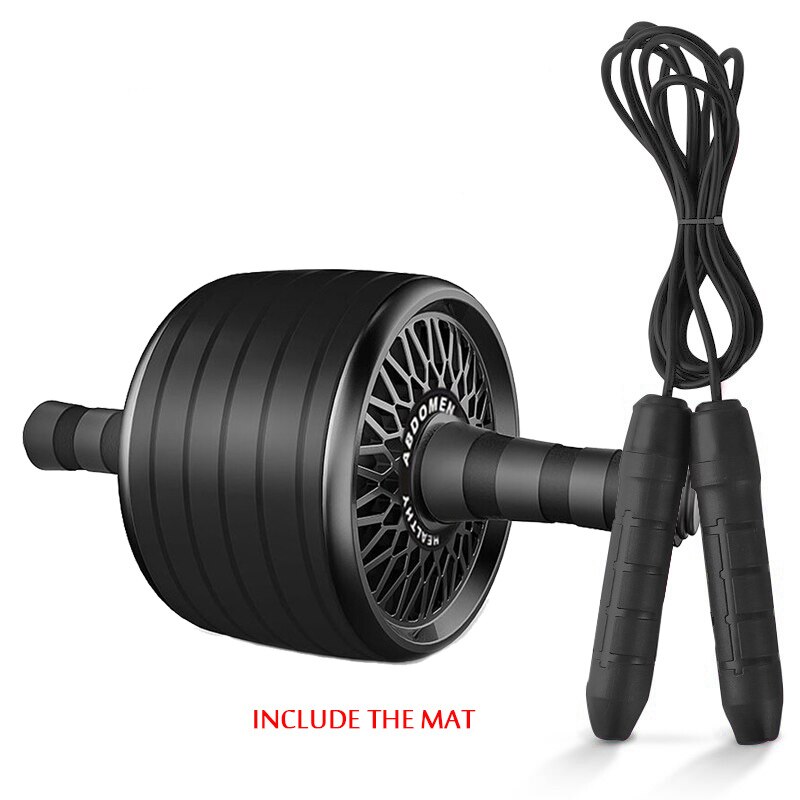 Black Ab Roller &amp; Jump Rope No Noise Abdominal Wheel Ab Roller with Mat For Arm Waist Leg Exercise Gym Fitness Equipment: Black 3 with Rope