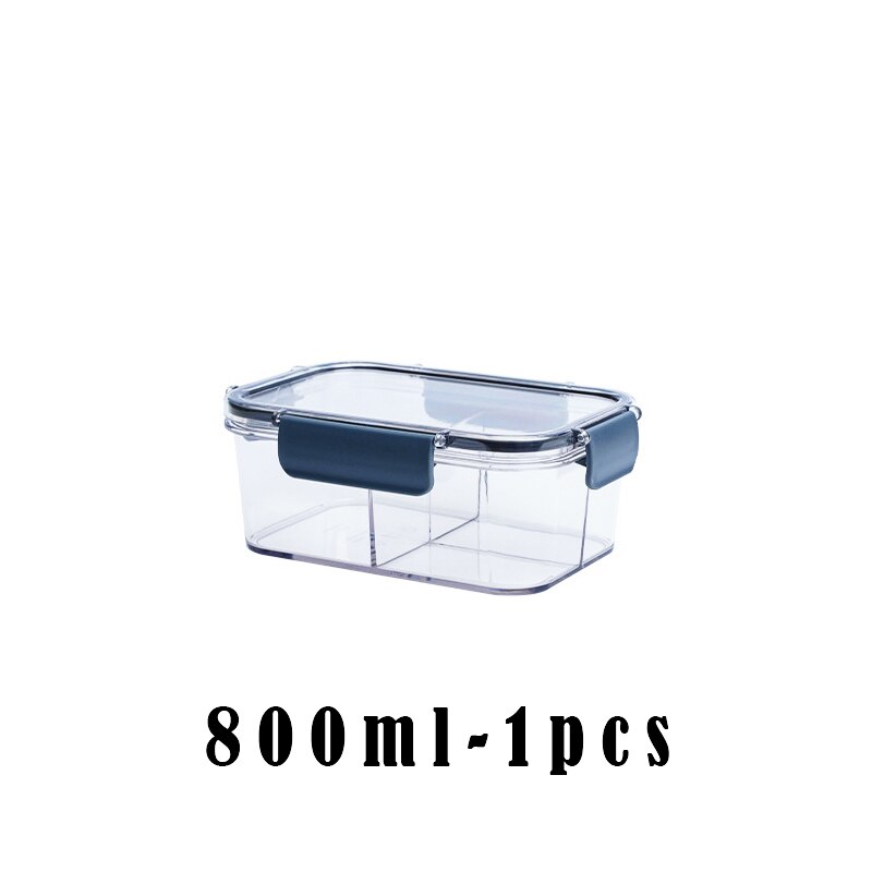Transparent Containers with Lids Canister Kitchen Classification Container Fresh-keeping Box Sealed Fruit Vegetable Storage Box: 800ML-Division
