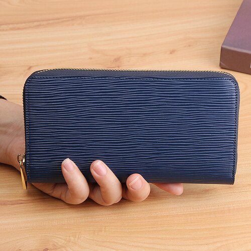 Portefeuille en croûte de cuir jaune pour femmes, pochette à fermeture éclair, Style japonais: Bleu