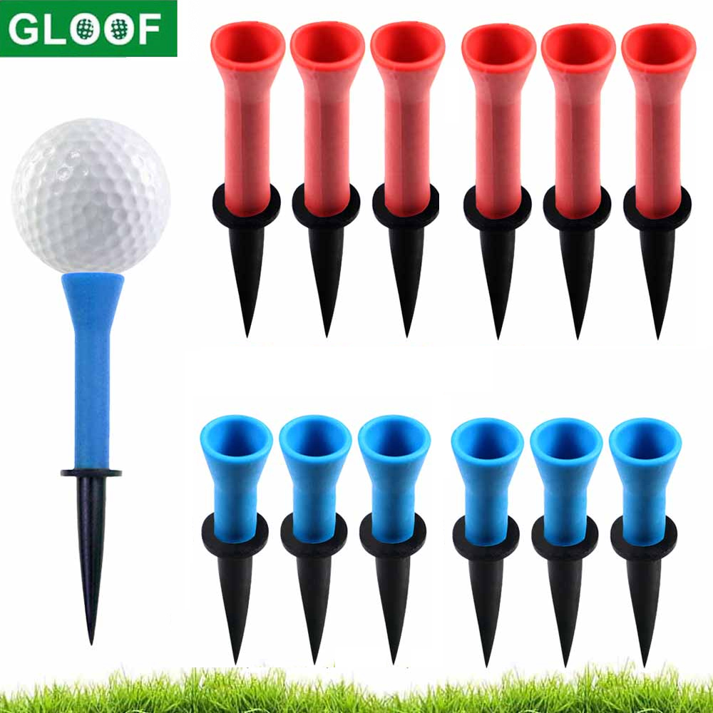 GLOOF 58mm 76mm Plastic Golf tees with Soft Rubber Cushion Top Cover Pack of 12,Almost Unbreakable,Practicing for Golfer