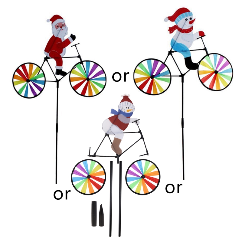 D55E 3D Grote Sneeuwpop Kerstman Op Fiets Windmolen Wind Spinner Draaimolen Yard Garden Decor Christmas