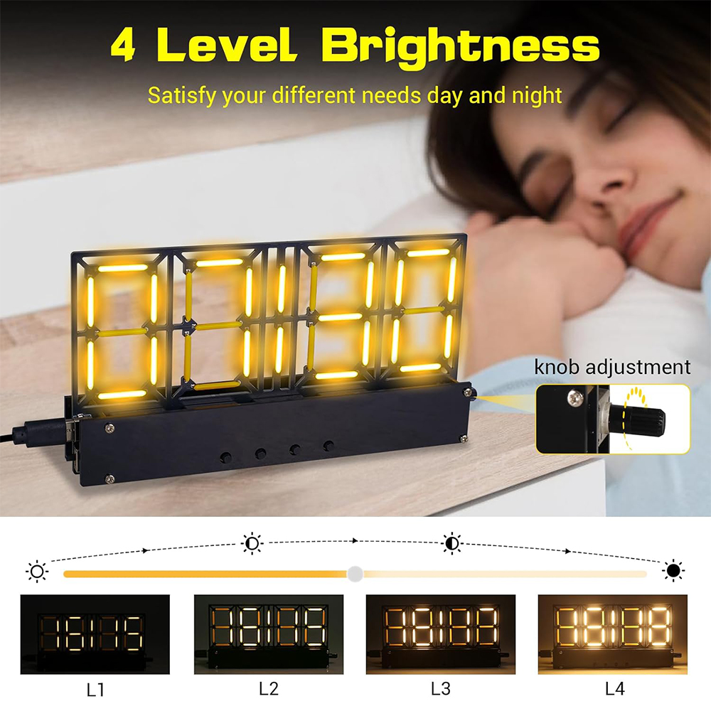 DIY Soldering Practice Project Kit 4-Bit Digital Alarm Clock Kit with Lighting Adjustment DIY Electronic Kit for Adult Teens