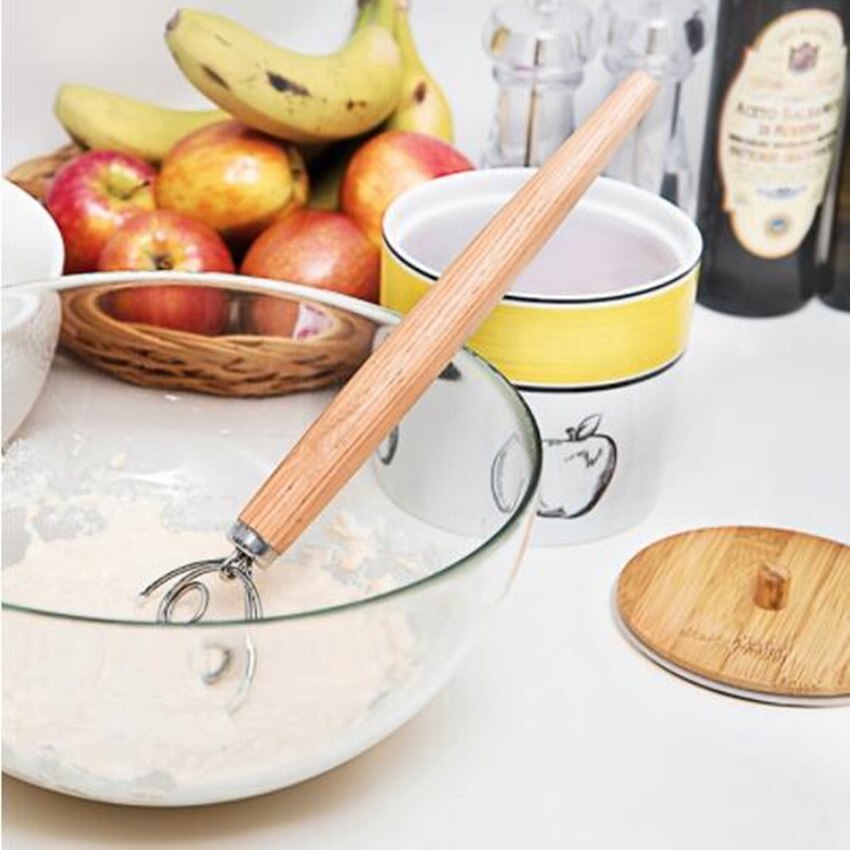 Wooden Handle Traditional danish bread dough whisk 13 inch length