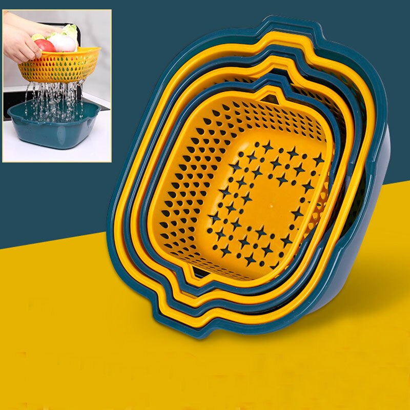 Cestello di scarico doppio da cucina colino di lavaggio per frutta e verdura cestello di stoccaggio in plastica colino di pulizia