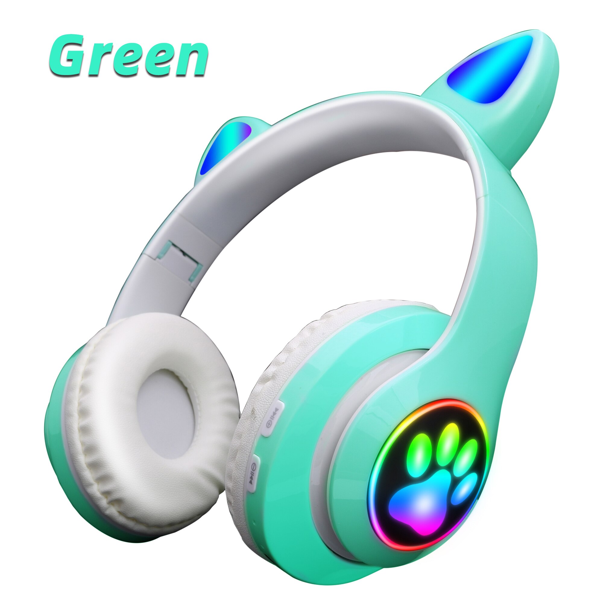 Różowe słodkie kocie uszy bezprzewodowe słuchawki zestaw słuchawkowy zgodny z Bluetooth Stereofoniczne składane słuchawki z mikrofonem muzyka prezent dla dziewczynki: green