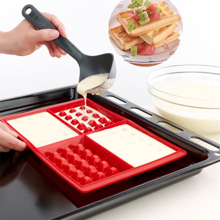 Silicone Waffle Mold Maker Non-stick Waffle Mold Kitchen Bakeware Cake Mould Makers for Oven High-temperature Baking Set