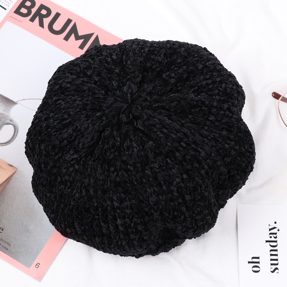 Dames winter baretten hoed chenille vintage stijl baretten dames effen kleur zachte warme mutsen dames eenvoudige mutsen