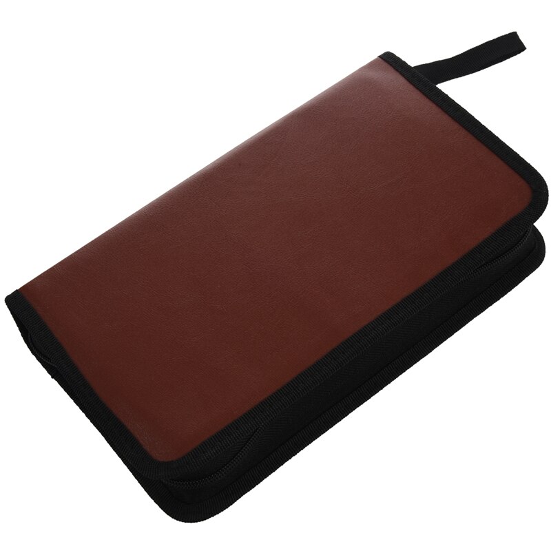 80-Discs Portable Leather Storage Bag Zippered Storage Case for CD DVD Hard Disk Album - Brown