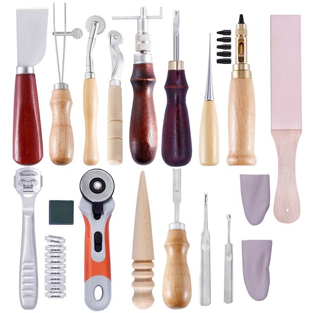 Leather Craft Tools Kit Thread Awl Waxed Thimble Hand Stitching Sewing Stamping DIY Manual Art 2019NEW Accessory: B