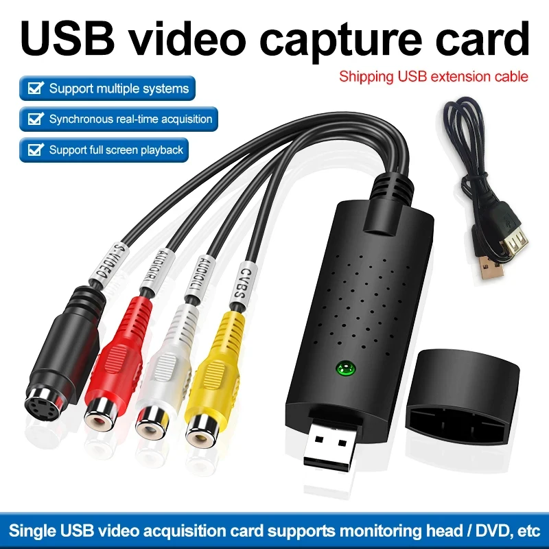 Usb-lyd- og videooptagelseskortadapter med usb-kabel usb 2.0 to rca-videooptagelseskonverter til tv, dvd, vhs-optagelsesenhed