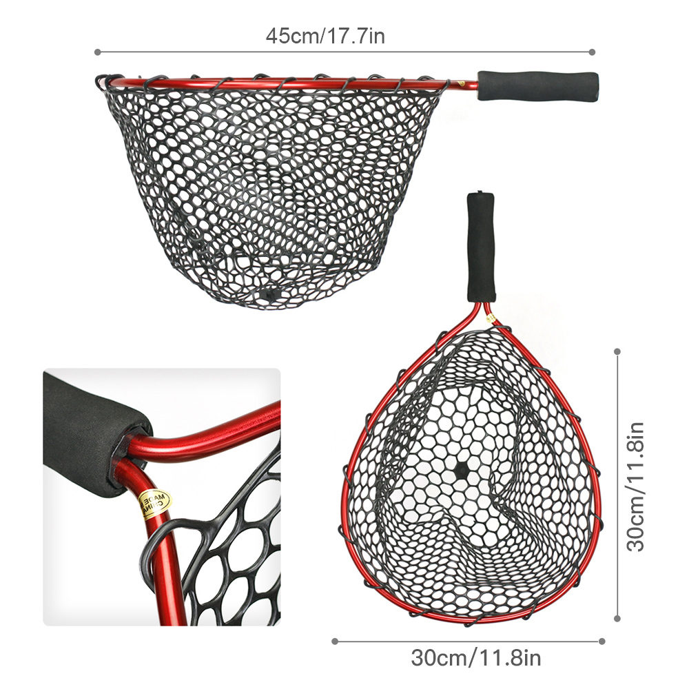 Fishing Net Fish Landing Net Aluminium Alloy Rod EVA Handle with Elastic Strap and Carabiner Accessories for Catching Fishes