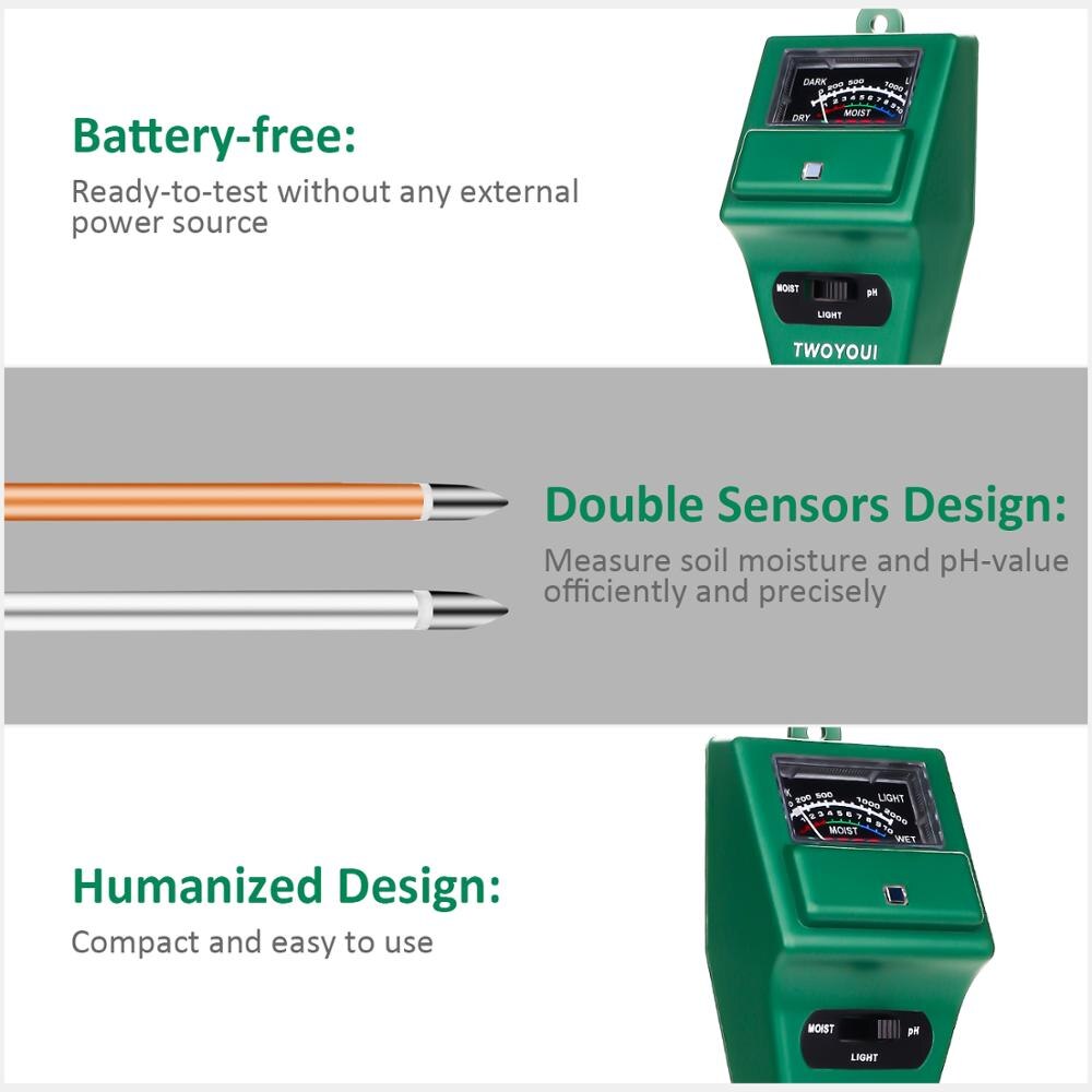 Inomhus utomhus jord ph-mätare 3- i -1 fuktsensor mätare solljus ph jord test kit testfunktion för hem trädgård växter gård