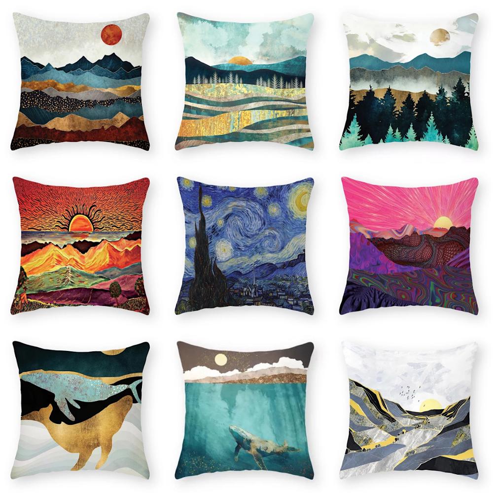 Landschaft Geometrie Serie Pfirsich Haut Samt Kissenbezug Mikro Faser Hause Dekoration Kissen Decke Abdeckung