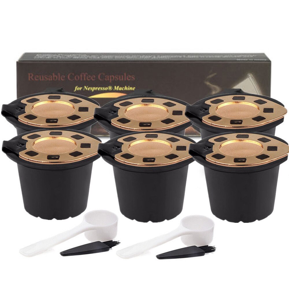 Koffie Filters Voor Nespresso Rvs Mech Hervulbare Koffie Capsule Pod Druppelaar Mand Cup Cafeteira Zilver Goud: 6pcs gold
