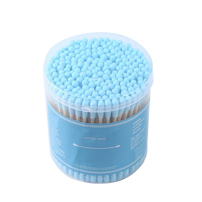 1Set/200PCS Bamboo Colorful Cotton Swab Wood Sticks Soft Cotton Buds Cleaning of Ears Tampons Pampons Health Beauty In Round Box: Blue