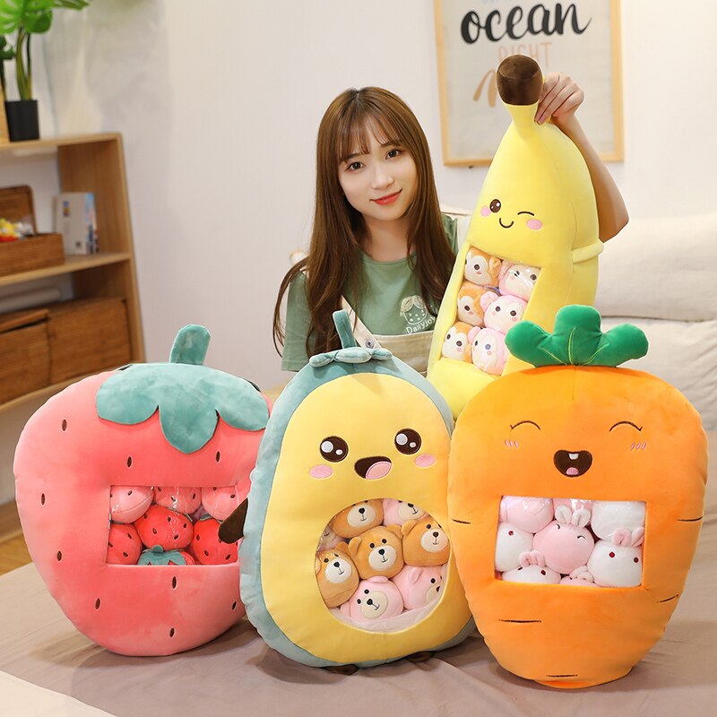8 stk/pose kawaii kanin snack pude jordbær fyldt frugt dukke avocado/banan/gulerod baby fødselsdag værelse dekoration
