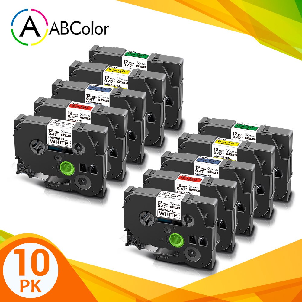 10PK 12mm laminowana taśma etykiet czarny na białym 231 wymiana dla 231 131 431 531 631 731 wstążki drukarki dla drukarka do etykiet: 10PK 5Mix Color