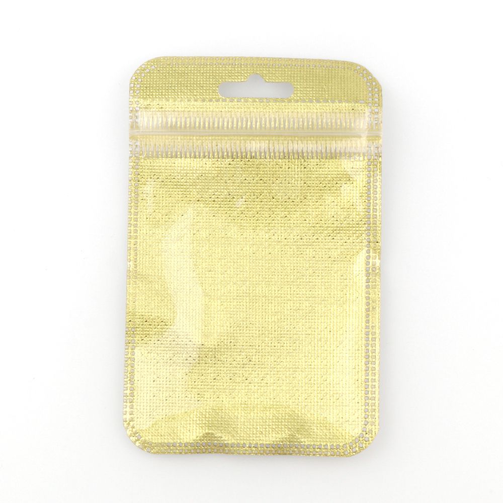 50 Pieces 2 Colors One Side Clear Plastic Ziplock Bag Gold Inlay Plastic Bag Packaging Poly Bag Ziplock Pouch Jewelry Packaging: Gold 50pcs