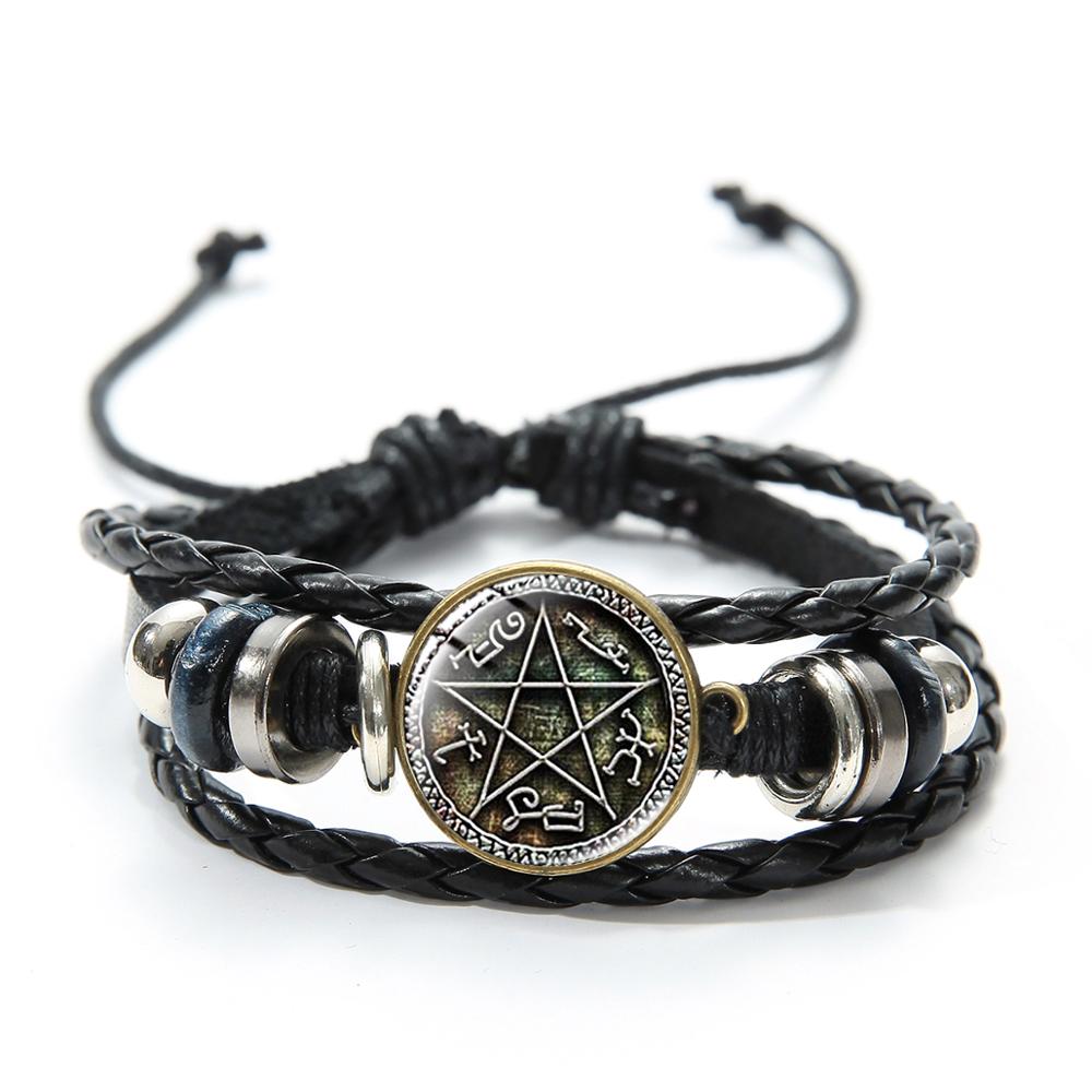 SIAN Supernatural Dean Leather Bracelet Popular TV Supernatural Sam Pentagram Sign Glass Time Gem Adjustable Beaded Bracelet: Style 13