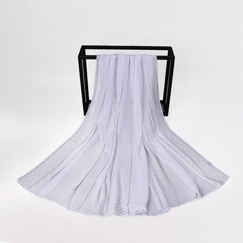 Écharpe en mousseline de soie avec perles pour femmes, Hijab avec perçage de cristal, châles, bandeau, écharpe, 19 couleurs au choix: COLOR 2
