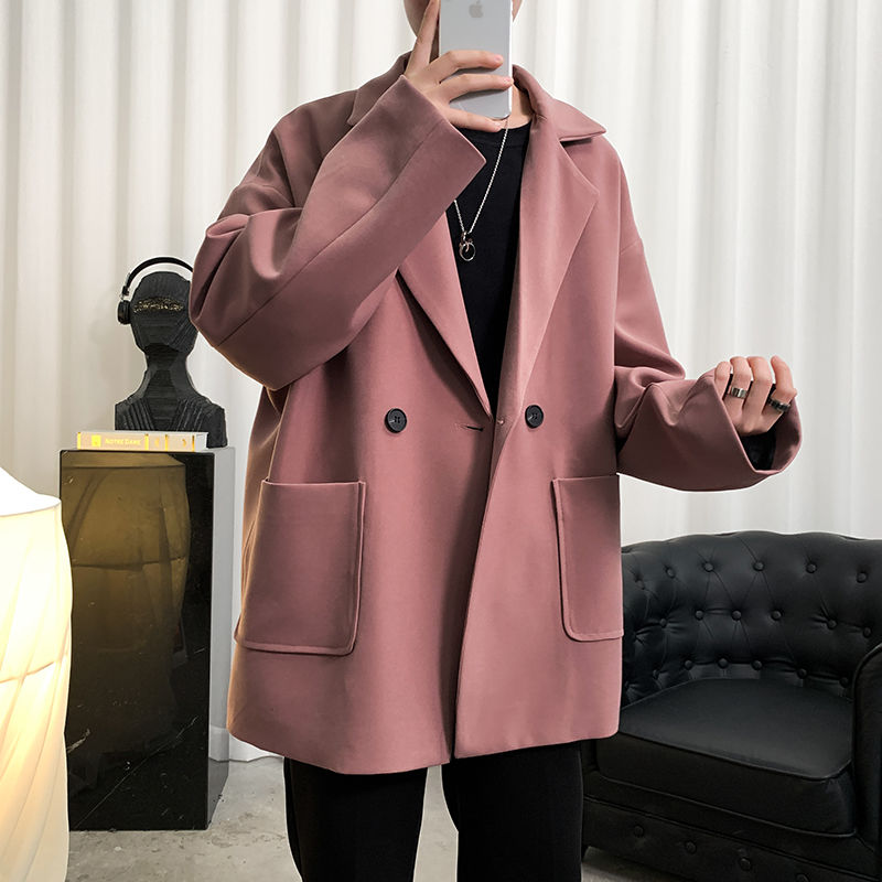 Blazer Men's Solid Color Business Casual Dress Jacket Men Society Streetwear Wild Loose Korean Suit Jacket Mens M-2XL: watermelon / M