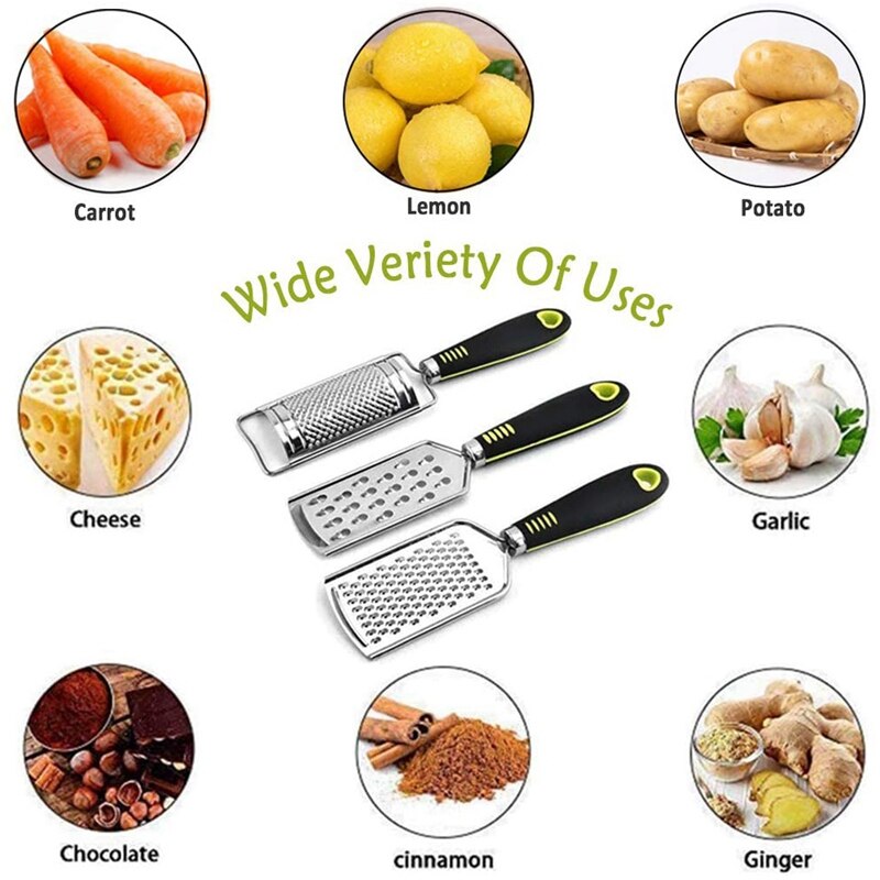 Kitchen Cheese Grater Lemon Zester, 3 Graters Set, Easy To Grate or Zest Vegetable Fruits Orange with Brush