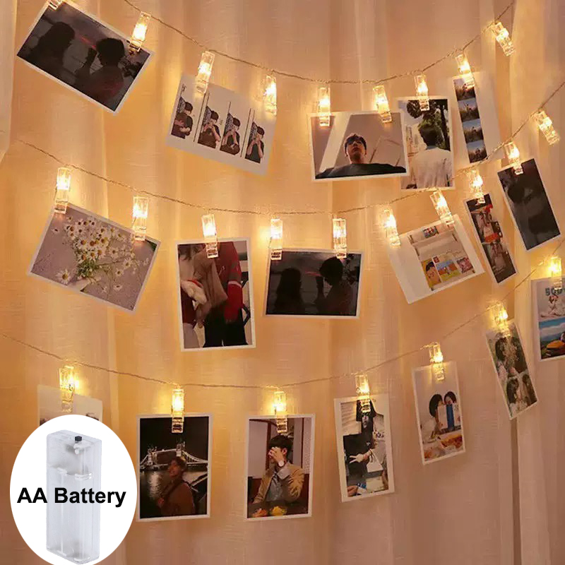 Guirnaldas de luces con Clip para fotos, guirnalda de luces Led Multicolor con batería, iluminación navideña para boda, decoración de pared para habitación de boda