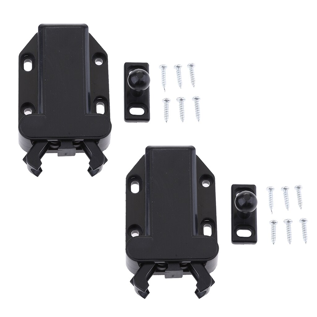 2x Loft Catch Hatch Push Attic Cupboard Latch Press Lock Cabinet Panel Black