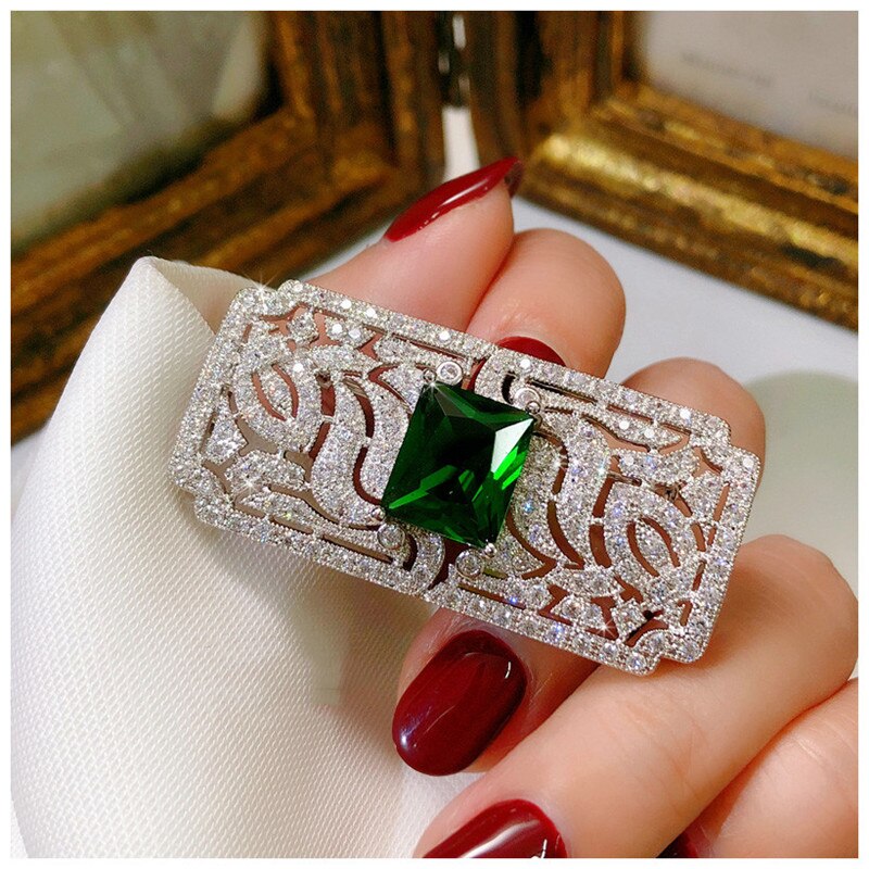 Brocher til kvinder luksus palads smaragd cubic zirconia corsage temperament brude bryllupsnål tilbehør fine smykker: 007