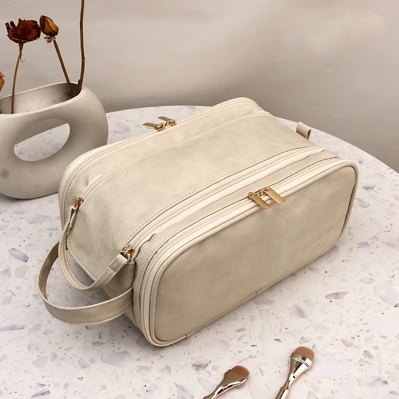 Sacs de voyage hommes femmes sac cosmétique sacs de maquillage imperméables organisateur grande capacité cosmétiques trousse de toilette sac de toilette organisateurs: Beige
