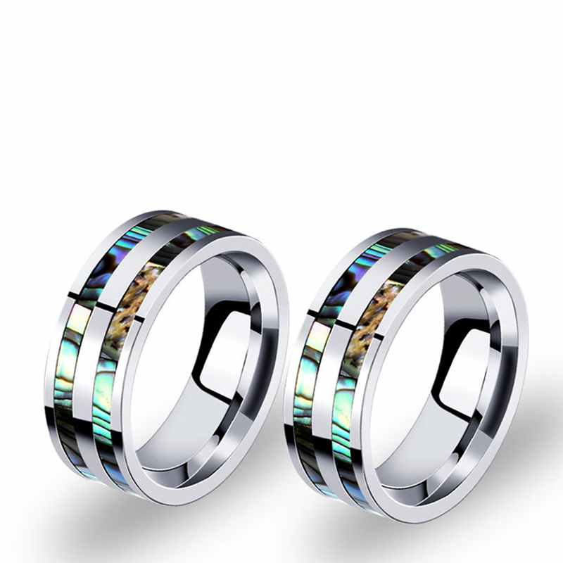 316l aço inoxidável masculino anel 8mm senhoras abalone escudo anel de casamento de carboneto de tungstênio masculino anel de casamento