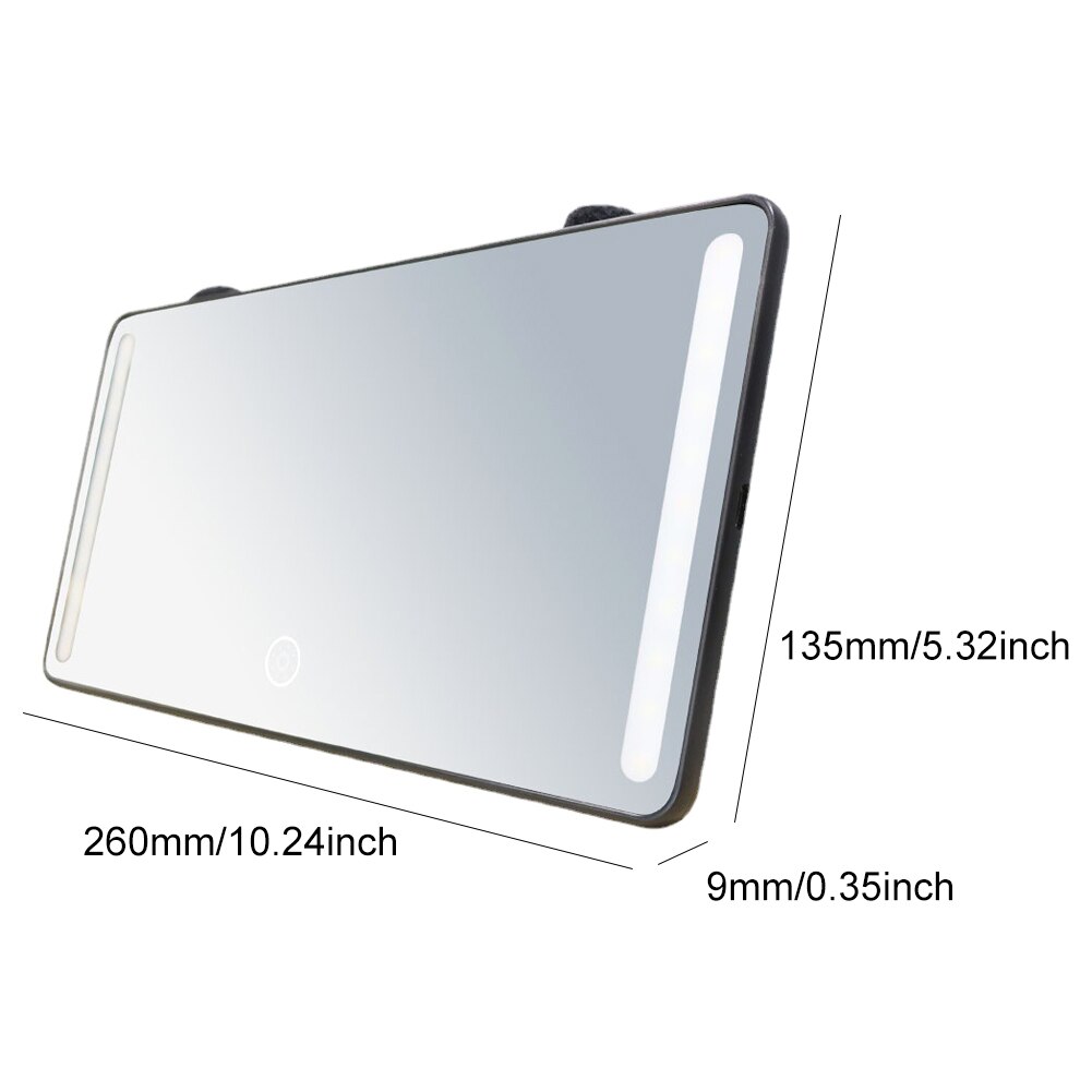 Miroir de maquillage pour voiture, décoration intérieure à contrôle tactile Durable avec lumières LED, facile à installer, luminosité réglable, autocollant