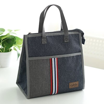 Women Insulated Oxford Lunch Bag Cotton Denim Blue Portable Thermal Lunch Box for Kids Food Cooler Bags Picnic Tote