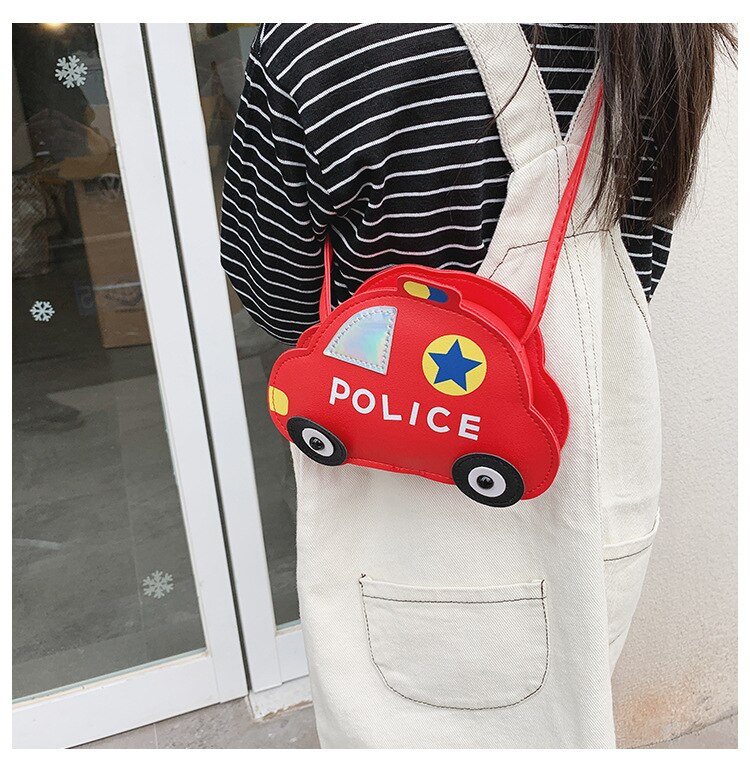 Newest Trendy Children Police Car Crossbody Bag Zipper Car Shaped Mini Shoulder Bag Purse for Kids Traveling