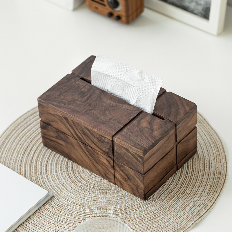 Nordic black walnut paper box solid wood tissue box Japanese living room wooden multifunctional storage box