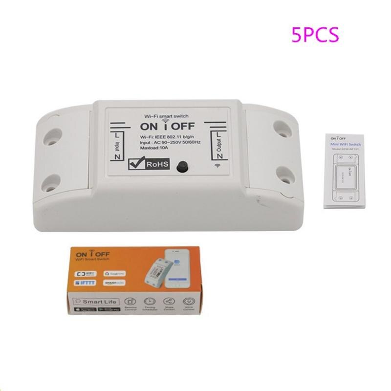 Tuya WiFi Smart Switch 10A/2200W Wireless Remote Switch Timer APP Control Smart Home work with Alexa Google Home: 5pcs