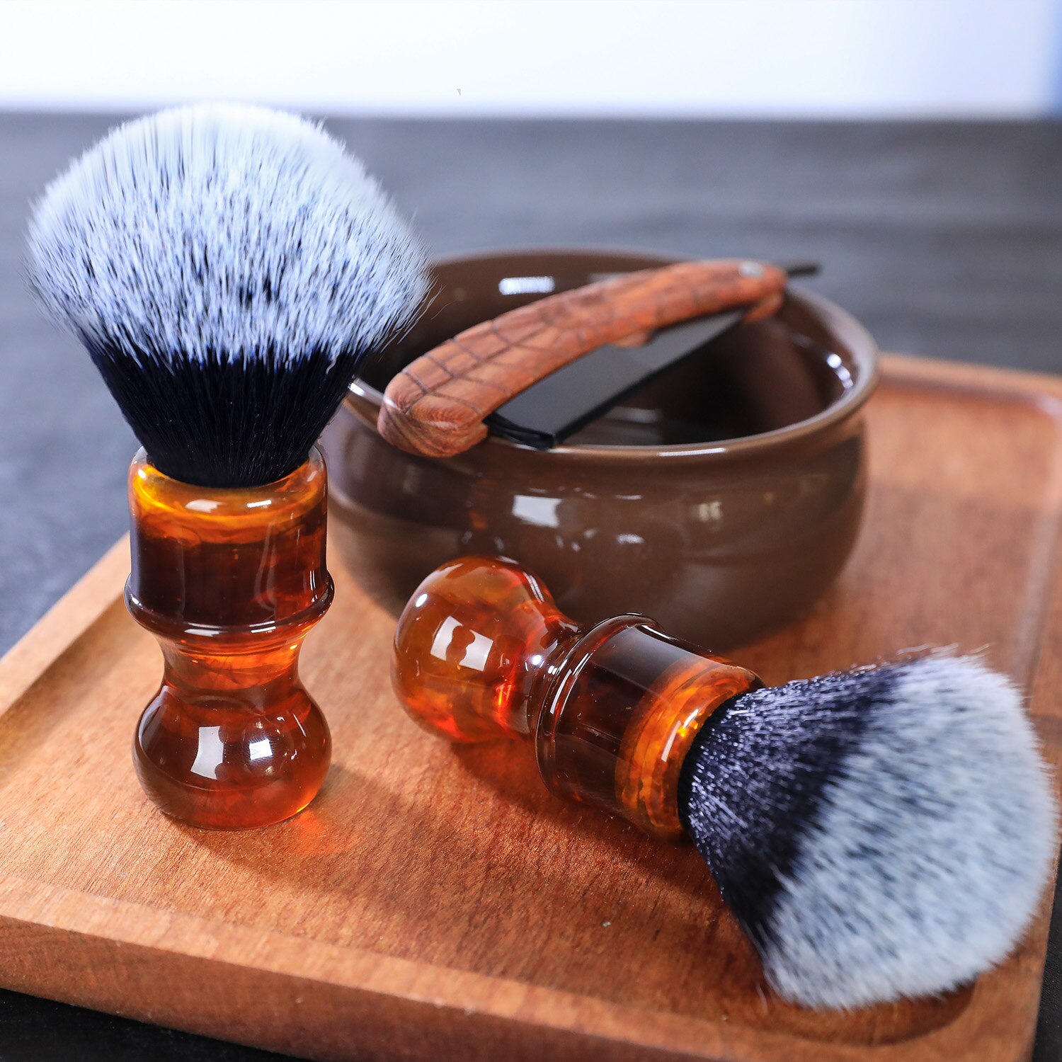 Ambra Maniglia Pennello Da Barba Manico in Resina Barba Pennelli Sintetici Capelli Morbidi Uomini farsi la barba spazzola