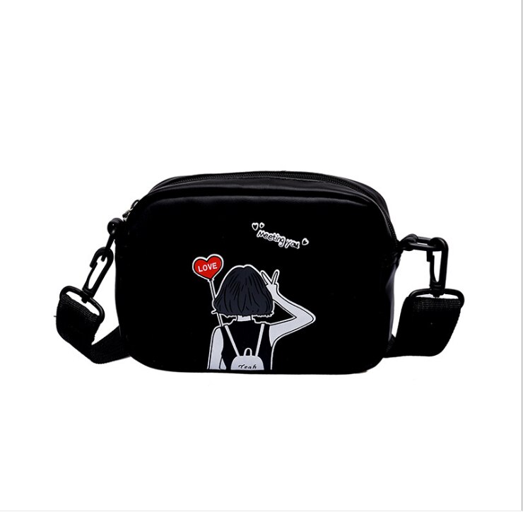 Kvinder tegneserie tryk små firkantede vilde skuldertasker personlighed pu læder messenger taske kvindelige crossbody tasker: F