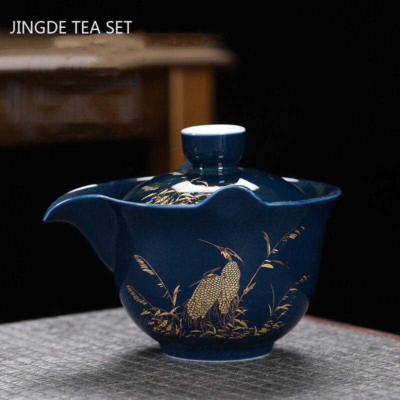 Palace Style Ceramics Tea Tureen Household Classic with Cover Teacup Boutique Handmade Gaiwan Chinese Tea Set Supplies