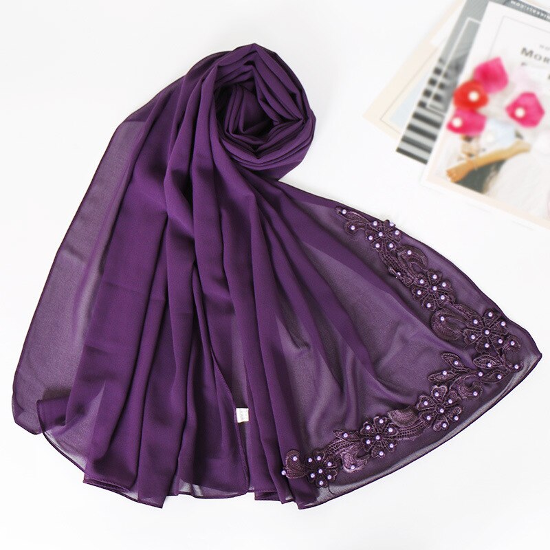 Blasen Chiffon muslimischen kopf schals nagel perle Nacken schal frauen kopf hijabs schals decke schal zubehör mädchen: Violett