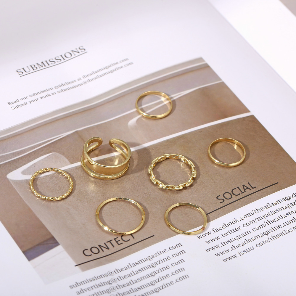 7 Uds. Conjunto de anillos de joyería de , superventas, aleación de Metal, apertura redonda hueca, anillo de dedo para mujer, de boda para y chica