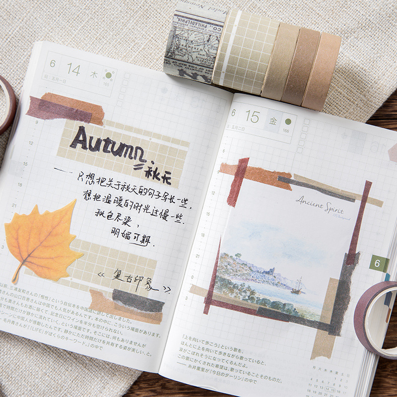 Juego de cintas Washi de cuadrícula Vintage, cinta adhesiva decorativa para diario, álbum de recortes, Material de álbum de recortes, 10 unids/set por juego