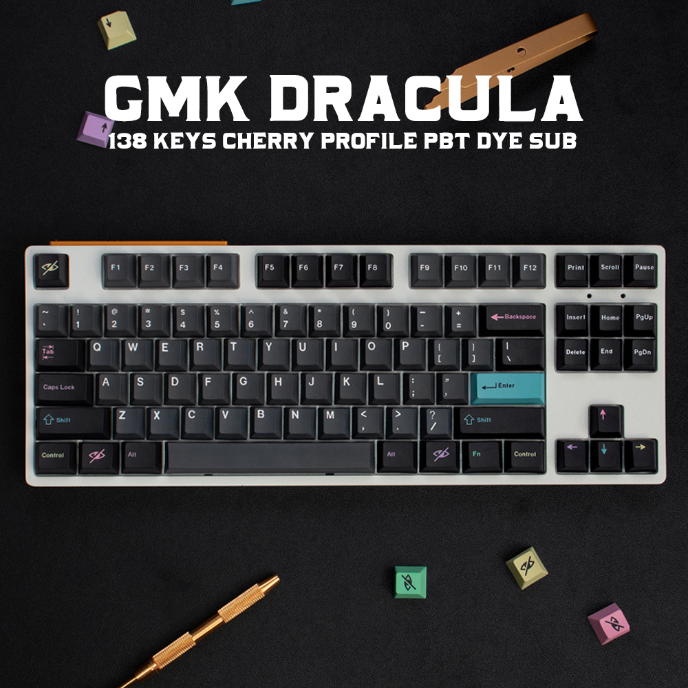 PBT 137 Keys GMK Copy Dracula Keycaps Cherry Profile Dye Sublimation Mechanical Keyboard Keycap For 7U Space Bar 1.75U 2U Shift