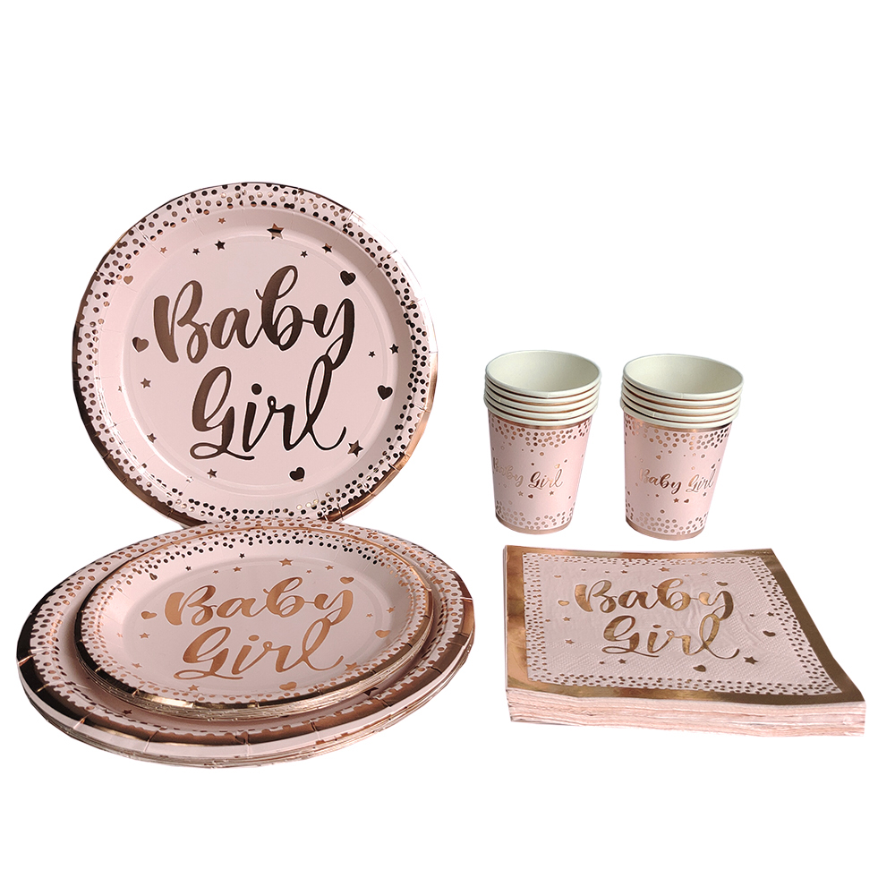 Verjaardag Wegwerp Servies Set Roze Rose Goud Witte Borden Kopjes Servetten Tafelkleed Meisje Verjaardagsfeestje Decoratie Baby Douche