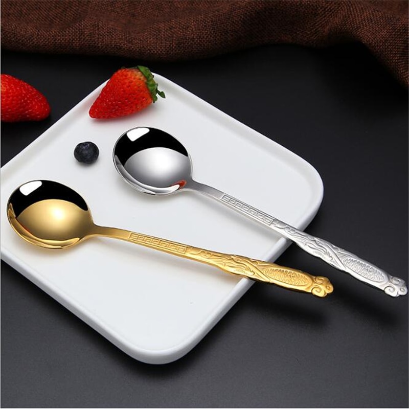 1 Pc Stainless Steel Spoon Long Handle Ice Cream Spoon Korean Style Ice Cream Rice Spoon