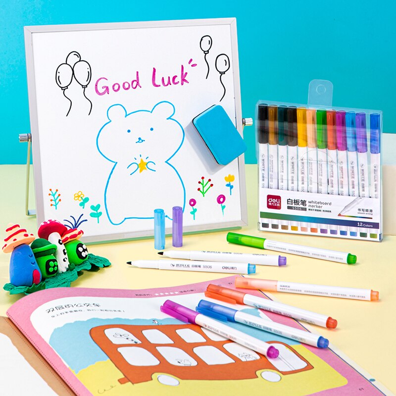 Rotuladores borrables de pizarra blanca para niños, juego de bolígrafos de varios 12 colores para dibujo, oficina, Reunión, profesor de escuela, A6759