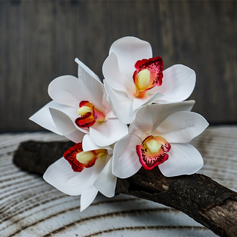 SunMade-ramo de orquídeas blancas de lujo, decoración para el hogar, decoraciones de otoño, Flores Artificiales, bricolaje, 4 Uds./lote