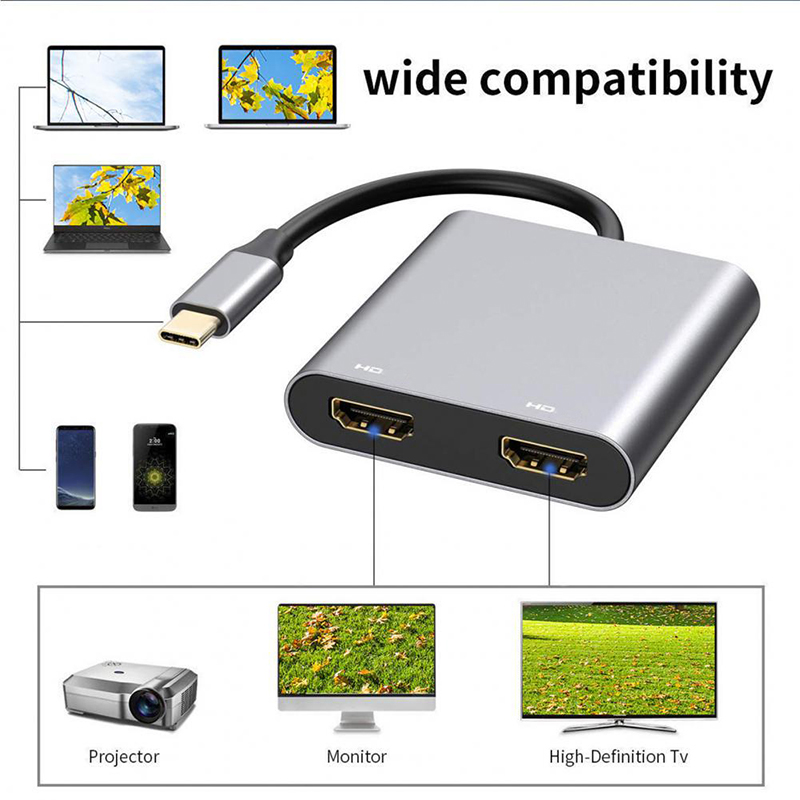 4 w 1 2 w 1 Typ C do podwójnego HDMI Rozgałęźnik rozszerzający PD USB HUB 4k Multi Displayer Converter Obsługa szybkiego ładowania
