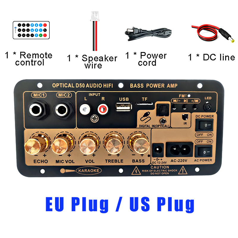 Forstærkerkort med Optisk Fiber 300W Hjemmebiograf Forstærkere Lyd Bluetooth AMP USB FM Radio TF Afspiller: Orange